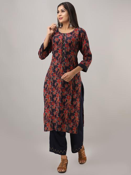floral printed kurta palazzo set - 16641525 - Very Small Image - 1