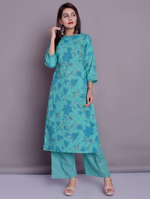 floral printed kurta palazzo set - 16641526 - Very Small Image - 1