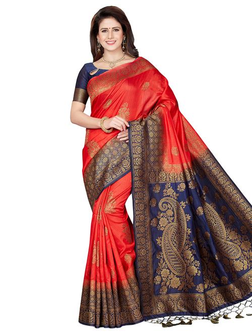 zari work printed saree with blouse - 16641735 - Very Small Image - 1