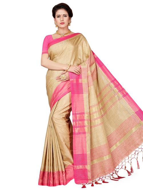 contrast bordered plain saree with blouse - 16641757 - Very Small Image - 1