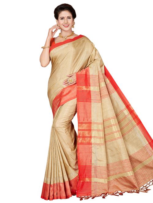 contrast bordered plain saree with blouse - 16641758 - Very Small Image - 1