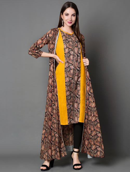 kalamkari print straight kurta with jacket - 16641916 - Very Small Image - 1