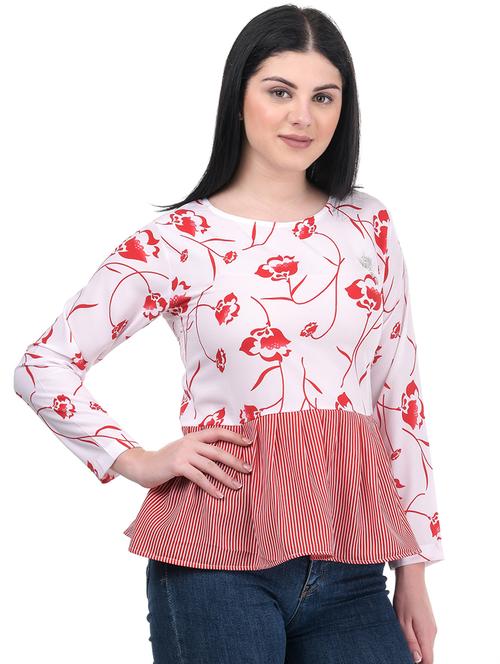 round neck floral peplum top - 16642555 - Very Small Image - 1