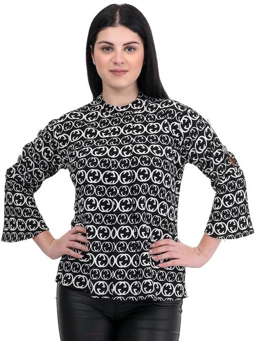 mock neck geometric print top - 16642571 - Very Small Image - 1
