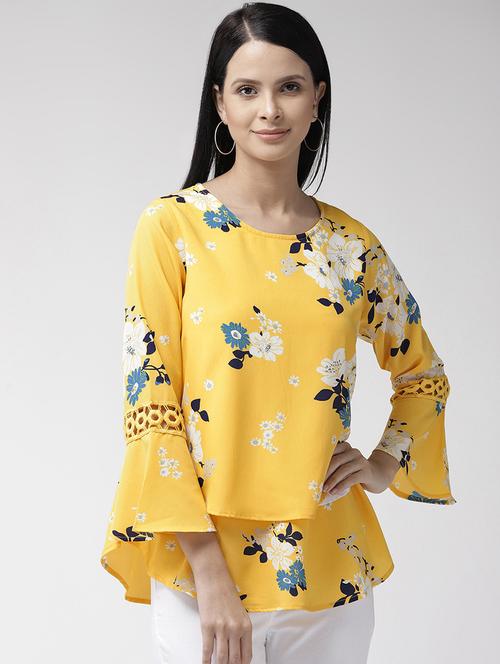 lace inserted bell sleeved floral top - 16642862 - Very Small Image - 1