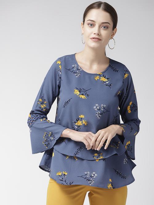 lace inserted bell sleeved floral top - 16642864 - Very Small Image - 1
