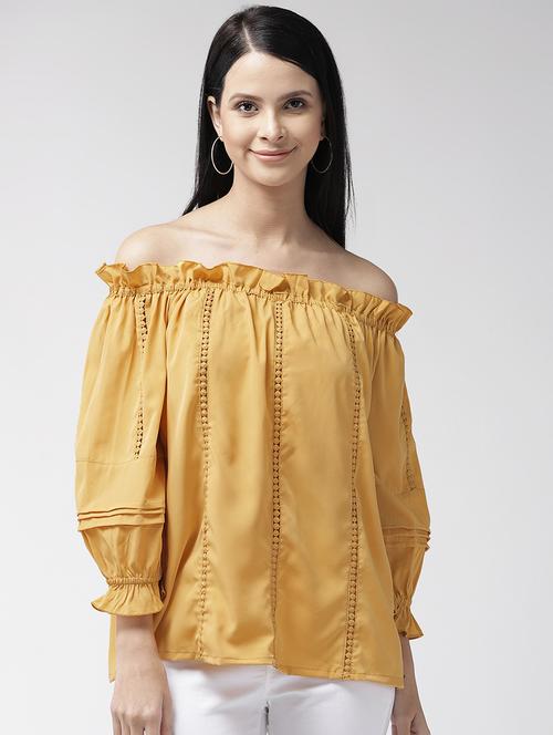 off shoulder lace inserted ruffled top - 16642867 - Very Small Image - 1