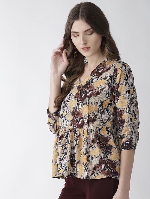 v neck snake print gathered top - 16642868 - Very Small Image - 1