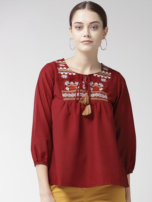 tassel tie up embroidered top - 16642877 - Very Small Image - 1