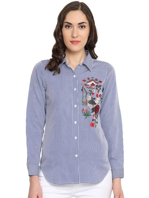 floral embroidered striped shirt - 16642892 - Very Small Image - 1