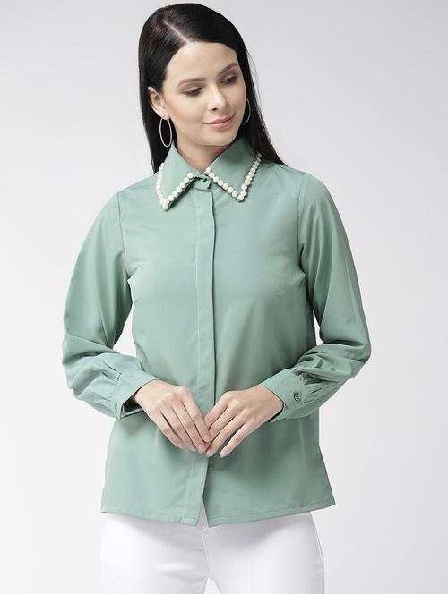embellished neck concealed placket shirt - 16642895 - Very Small Image - 1