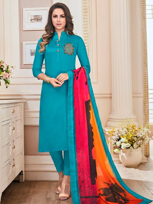 embroidered semi-stitched suit - 16643153 - Very Small Image - 1