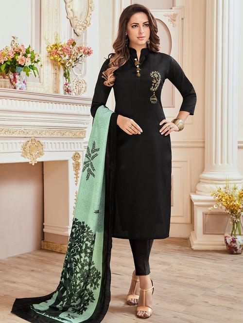embroidered semi-stitched suit - 16643155 - Very Small Image - 1