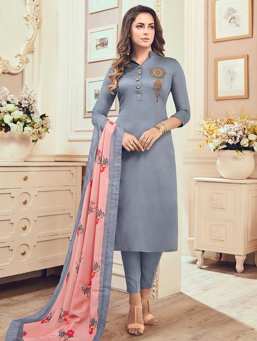 embroidered semi-stitched suit - 16643157 - Very Small Image - 1