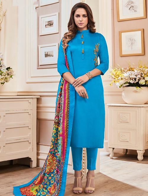 embroidered semi-stitched suit - 16643159 - Very Small Image - 1