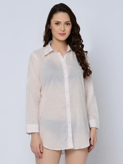 roll up sleeved polka dots coverup - 16643510 - Very Small Image - 1
