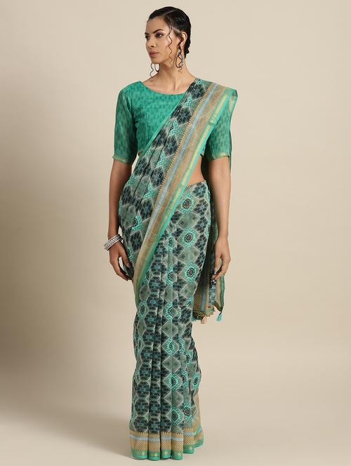 ikat printed saree with blouse - 16643854 - Very Small Image - 1