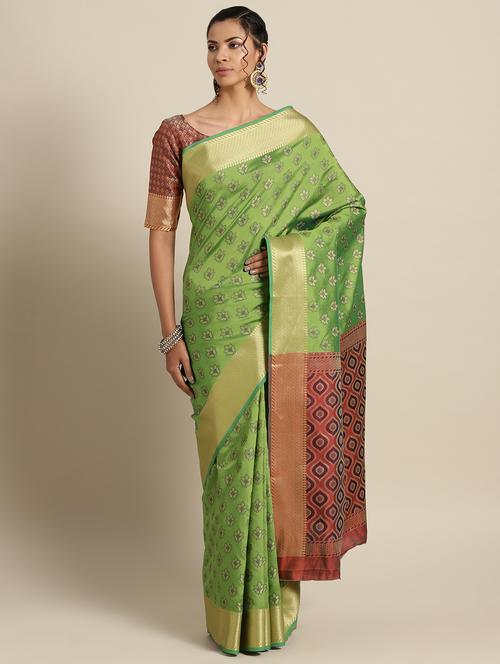 floral woven saree with blouse - 16643870 - Very Small Image - 1