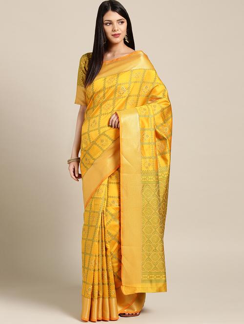 checkered woven saree with blouse - 16643879 - Very Small Image - 1