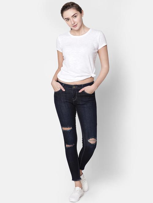 frayed hem knee slit jeans - 16643883 - Very Small Image - 1