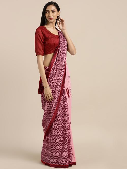 chevron printed saree with blouse - 16645606 - Very Small Image - 1