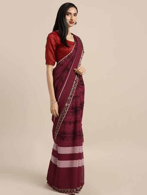shibori printed saree with blouse - 16645614 - Very Small Image - 1