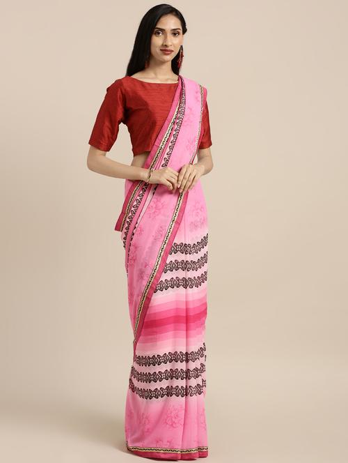 floral printed saree with blouse - 16645619 - Very Small Image - 1
