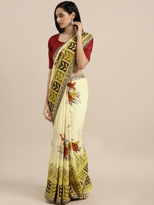 floral printed saree with blouse - 16645620 - Very Small Image - 1
