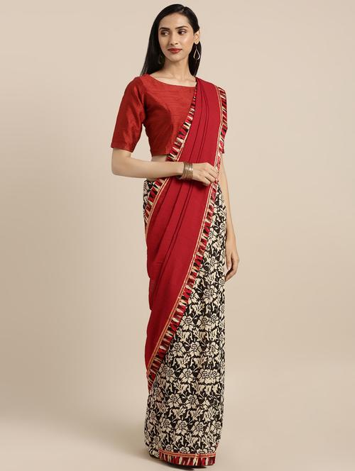 floral printed saree with blouse - 16645624 - Very Small Image - 1