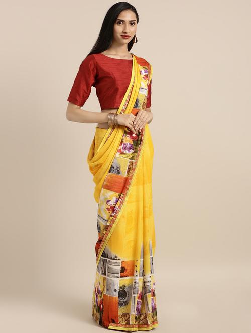 abstract printed saree with blouse - 16645631 - Very Small Image - 1