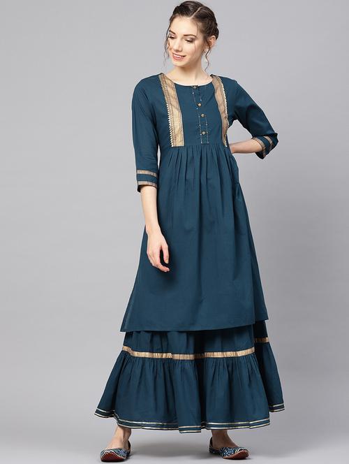 foil printed bordered kurta with sharara set - 16645737 - Very Small Image - 1