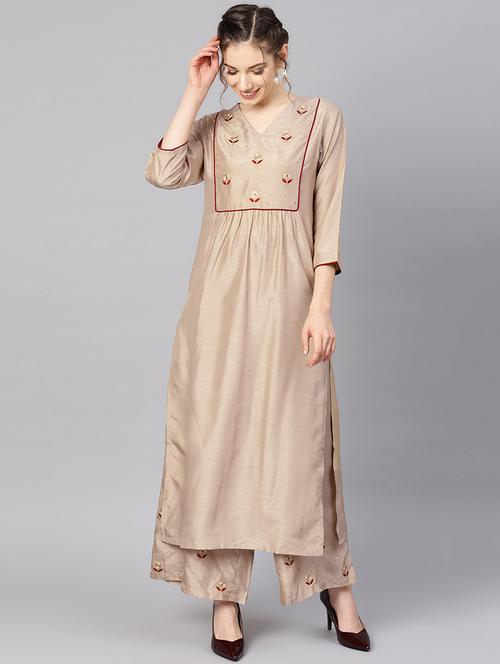 zari embroidered kurta with palazzo set - 16645739 - Very Small Image - 1