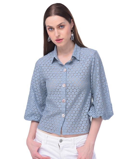 floral laced bishop sleeved top - 16646139 - Very Small Image - 1
