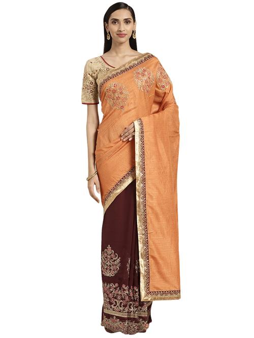 half & half embroidered saree with blouse - 16648826 - Very Small Image - 1