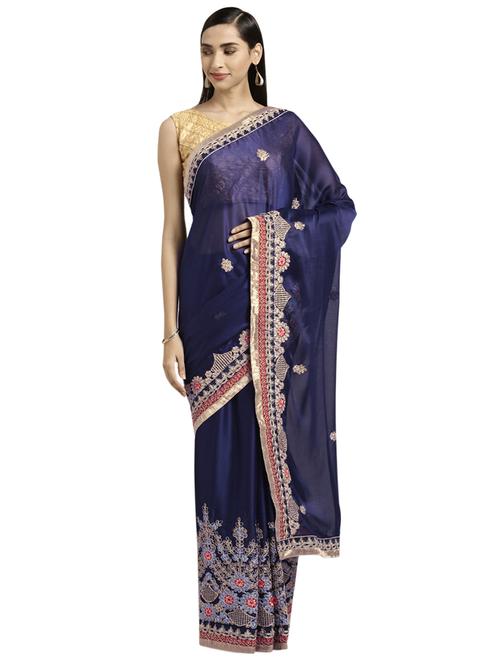 zari work embroidered saree with blouse - 16648828 - Very Small Image - 1
