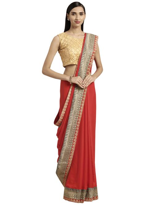 zari work bordered saree with blouse - 16648835 - Very Small Image - 1