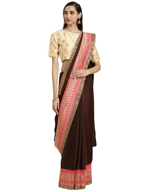 zari work bordered saree with blouse - 16648836 - Very Small Image - 1