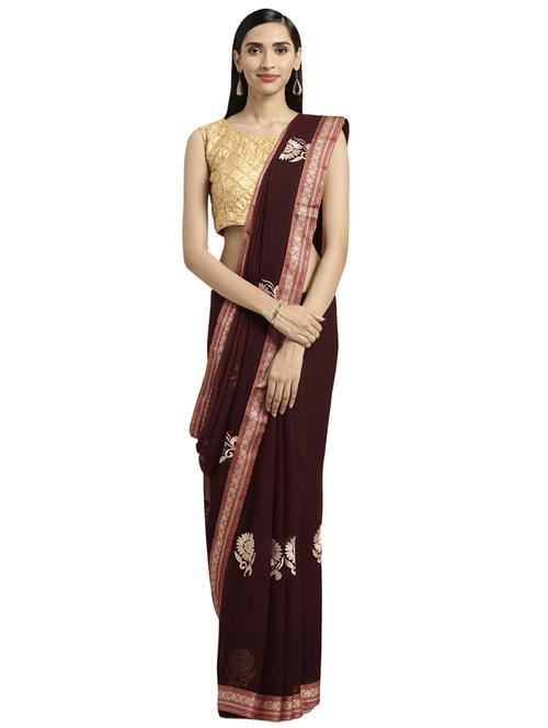 zari work bordered saree with blouse - 16648837 - Very Small Image - 1