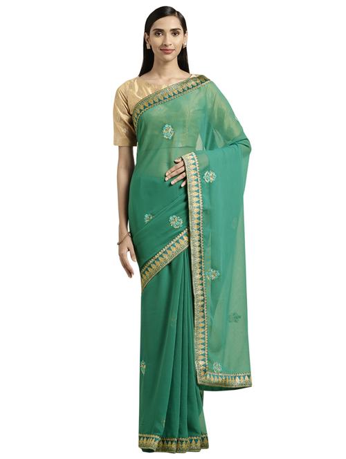 ethnic motifs embroidered saree with blouse - 16648840 - Very Small Image - 1