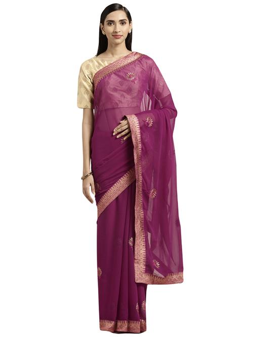 ethnic motifs embroidered saree with blouse - 16648841 - Very Small Image - 1
