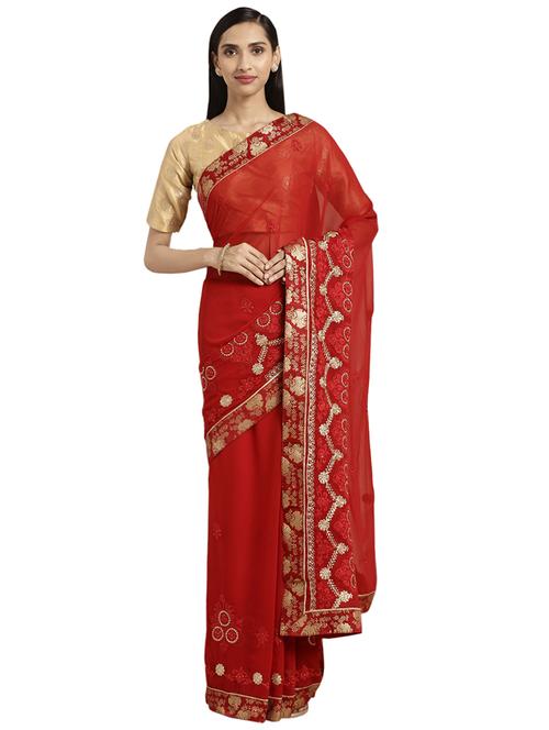 ethnic motifs embroidered saree with blouse - 16648842 - Very Small Image - 1