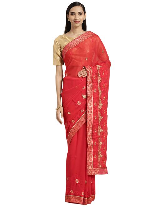 ethnic motifs embroidered saree with blouse - 16648845 - Very Small Image - 1