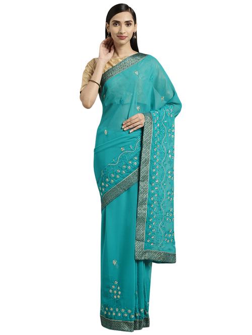 ethnic motifs embroidered saree with blouse - 16648846 - Very Small Image - 1