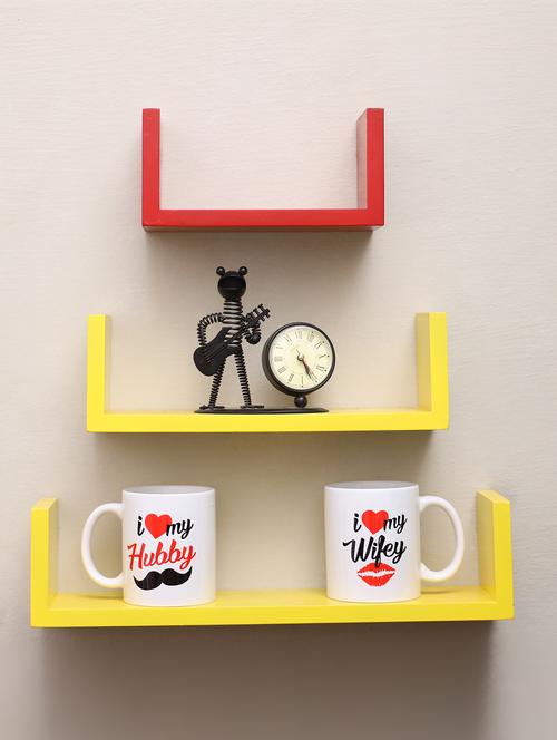 mdf wood floating round corner shelf (yellow-red) - 16649029 - Very Small Image - 1