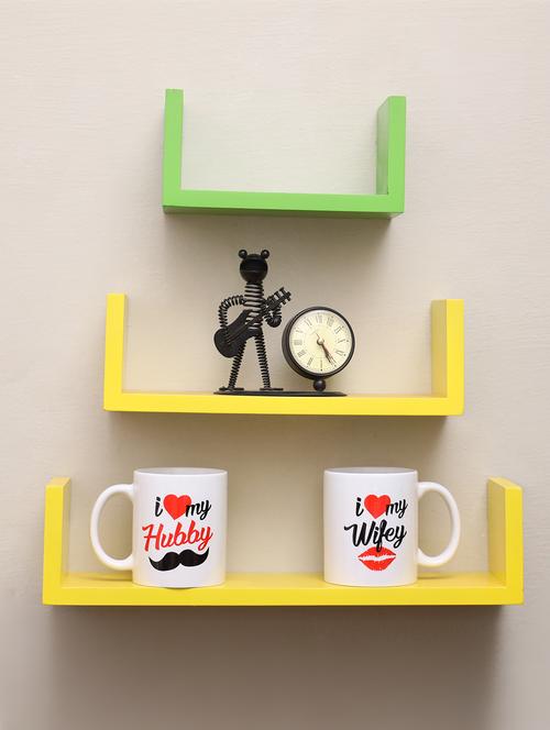 mdf wood floating round corner shelf (yellow-green) - 16649030 - Very Small Image - 1