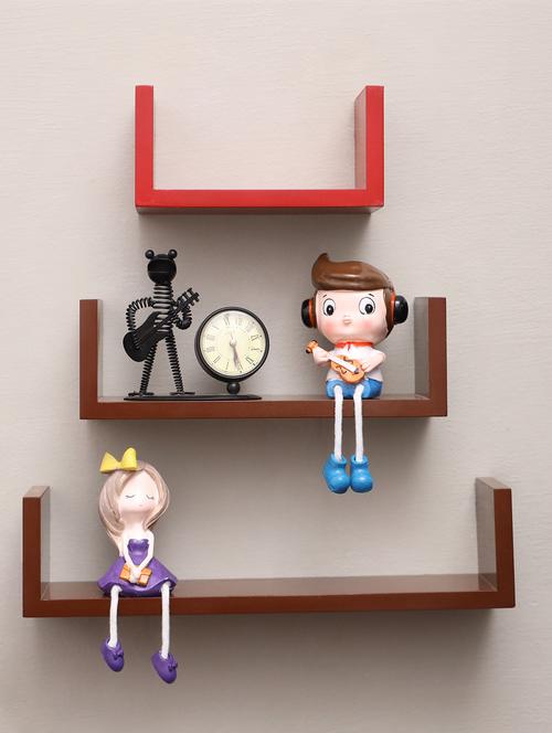 mdf wood floating round corner shelf (brown-red) - 16649043 - Very Small Image - 1
