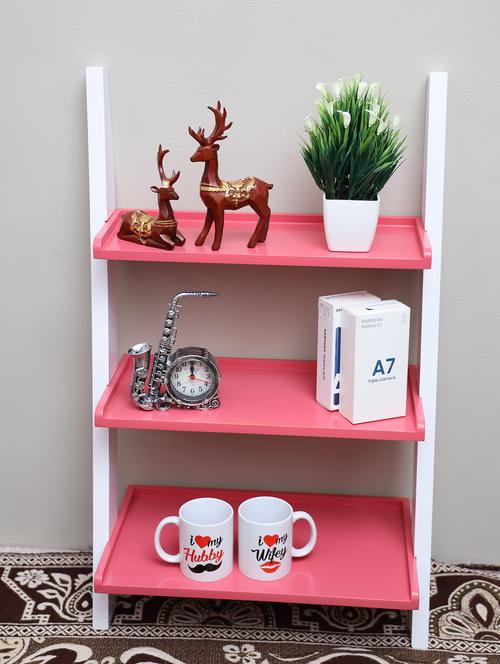 mdf wood ladder of 3 tier rack shelf (white-pink) - 16649058 - Very Small Image - 1
