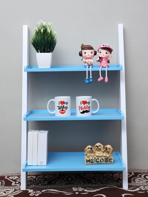 mdf wood ladder of 3 tier rack shelf (white-sky blue) - 16649059 - Very Small Image - 1