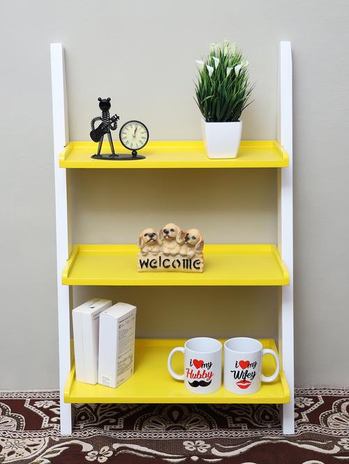 mdf wood ladder of 3 tier rack shelf (white-yellow) - 16649060 - Very Small Image - 1