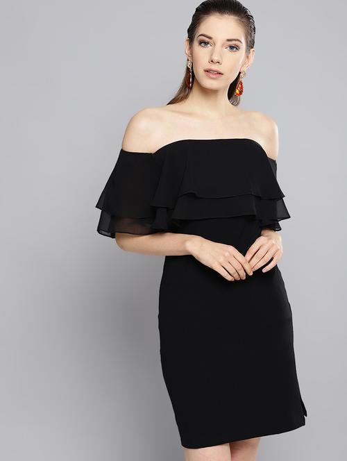 off shoulder solid bodycon dress - 16649227 - Very Small Image - 1
